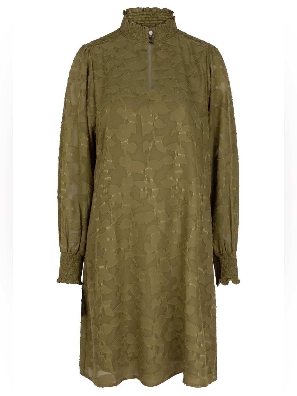 Tommy Hilfiger Olive Green Burnout Floral Mock Neck Long Sleeve Shift Dress 12 - Picture 1 of 14
